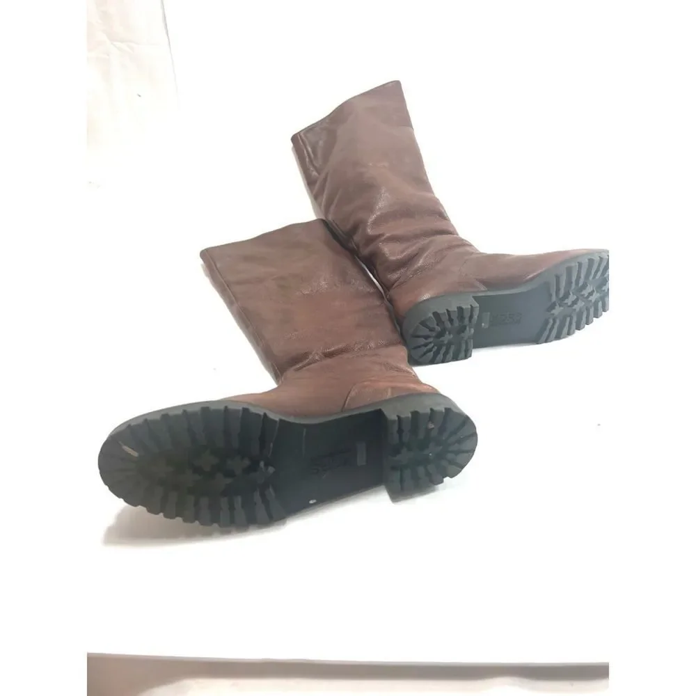Michael Kors Womens Riding Boots Brown Leather Knee High Faux Fur Lined 8.5 M